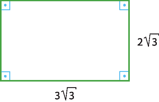 Ilustração. Retângulo com medidas: 2, raiz quadrada de 3  por 3, raiz quadrada de 3.