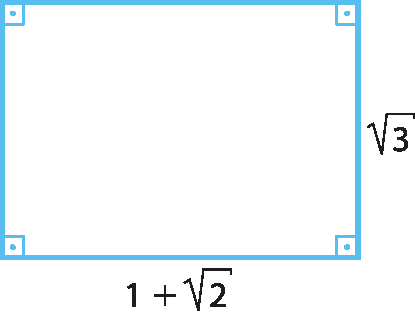 Ilustração. Retângulo com as medidas: 1 mais raiz quadrada de 2 por raiz quadrada de 3.