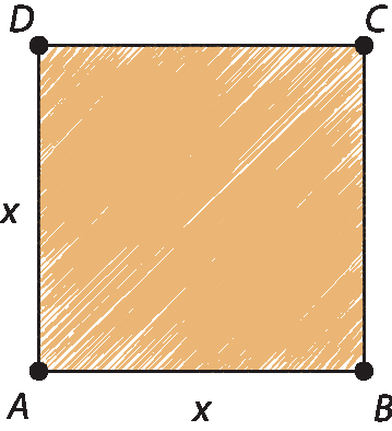 Ilustração. Quadrado ABCD cujo lado mede x.