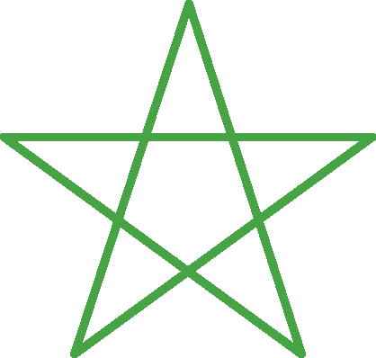 Ilustração. Estrela pentagrama verde de cinco pontas.