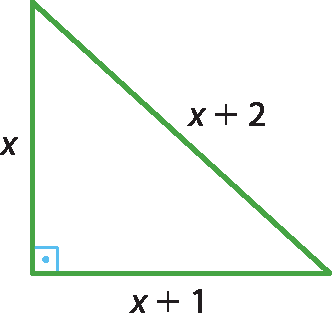 Ilustração. Triângulo retângulo com as medidas: x, x + 1 e x + 2