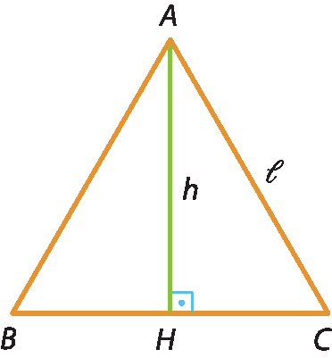 Ilustração. Triângulo ABC. Indicada a altura de A até lado BC, no ponto H, altura de medida h. A medida AC é l.