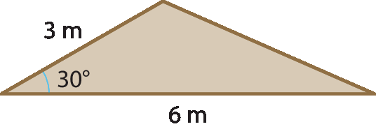 Ilustração. Triângulo com um ângulo de 30 graus. Medidas dos lados adjacentes a esse ângulo: 3 metros, 6 metros.