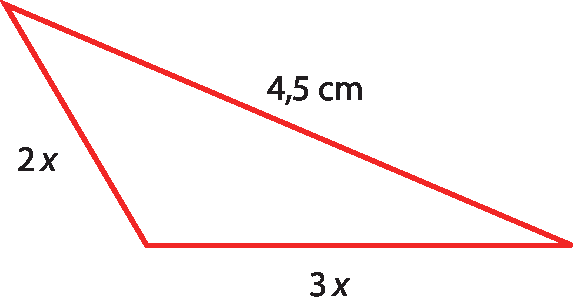 Ilustração. Triângulo escaleno com medidas de lado: 2x, 3x e 4 vírgula 5 centímetros.