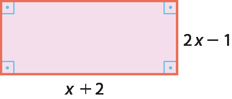 Ilustração. Retângulo cujos lados medem x mais 2, e 2 x menos 1.