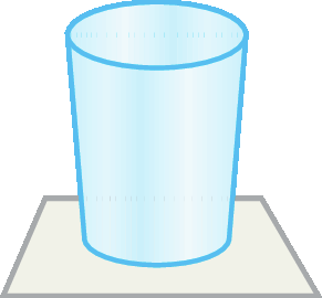 Ilustração. Copo com base circular sobre uma superfície quadrada.