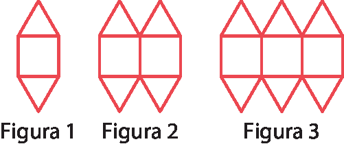 Ilustração. Figura 1. Quadrado com um triângulo equilátero cuja base é o lado de cima do quadrado e o vértice oposto à base está para cima e um triângulo equilátero cuja base é o lado debaixo do quadrado, e o vértice oposto a base está para baixo. Figura 2: É a figura 1 reproduzida duas vezes, uma ao lado da outra, com um lado do quadrado em comum. Figura 3. É a figura 1 reproduzida três vezes, uma tangente a outra pelo lado do quadrado.