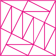 Ilustração. Quadrado composto por 20 triângulos em posições diferentes.