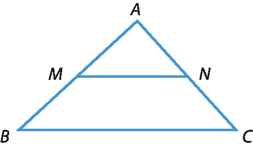 Ilustração: Triângulo ABC, com base BC. Segmento MN, paralelo lado BC, em que o ponto M pertence a AB e o ponto N pertence a AC.