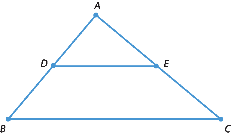 Ilustração. Triângulo ABC, de base BC. Segmento horizontal DE, paralelo ao lado BC, em que D pertence ao lado AB e E pertence ao lado AC.