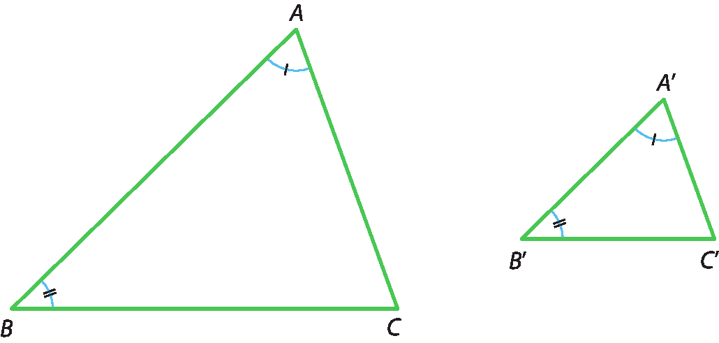 Ilustração. Triângulo ABC. Ao lado, triângulo A linha B linha C linha. O ângulo A é congruente ao ângulo A linha; o ângulo B é congruente ao ângulo B linha.