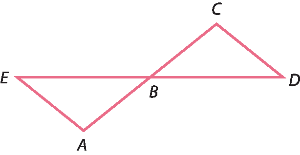 Ilustração. Figura composta por dois segmentos concorrentes formando os triângulos EBA e CBD.