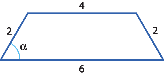 Ilustração. Trapézio com um ângulo alfa na base e medidas dos lados: base maior: 6; base menor: 4; laterais: 2 e 2.