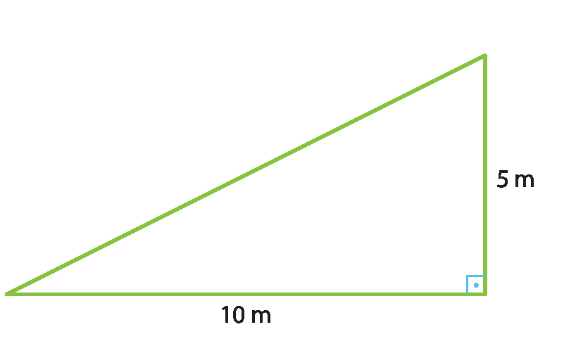 Ilustração. Triângulo retângulo com medidas de catetos: 5 centímetros e 10 centímetros.