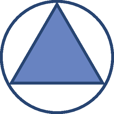 Ilustração. Circunferência com triângulo azul dentro.