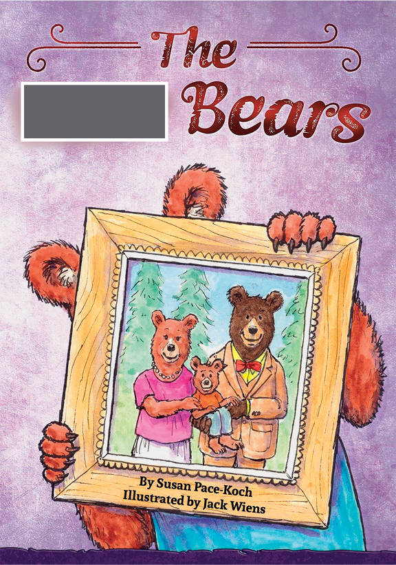 Capa de livro. Na parte superior, lê-se o título: THE espaço para resposta BEARS. Abaixo, há uma ilustração de um urso de pelo marrom segurando um quadro na frente de seu rosto, com a fotografia de outros três ursos em tons de marrom. Na parte inferior, lê-se o nome da autora, SUSAN PACE-KOCH e do ilustrador JACK WIENS.