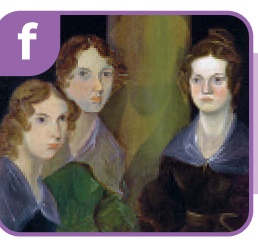 Pintura f. Três mulheres com cabelos castanhos estão em pé. Duas delas estão usando vestidos azuis e uma delas está usando um vestido verde.