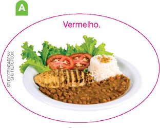 IMAGEM: um prato com arroz, feijão, frango grelhado, alface e tomate. a imagem está circulada em vermelho. FIM DA IMAGEM.