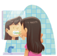 IMAGEM: tânia está escovando os seus dentes. FIM DA IMAGEM.