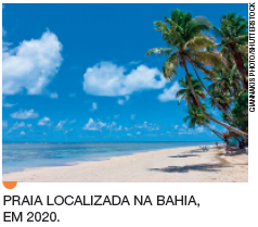 IMAGEM: Uma praia. Na legenda: praia localizada na Bahia, em dois mil e vinte. FIM DA IMAGEM.