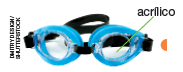 IMAGEM: óculos de natação com lentes em acrílico. FIM DA IMAGEM.