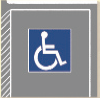 IMAGEM: vaga de estacionamento com sinalização de reserva para deficientes físicos. FIM DA IMAGEM.