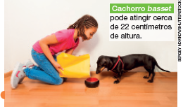 IMAGEM: uma menina coloca ração em um pote para um pequeno cachorro, que espera seu alimento. FIM DA IMAGEM.