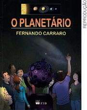 IMAGEM: capa do livro, o planetário. na capa, está ilustrado um grupo de pessoas que observam com surpresa o céu noturno. um homem aponta para o alto. FIM DA IMAGEM.