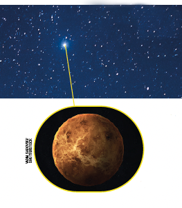 IMAGEM: Céu estrelado durante a noite, com destaque para a maior delas, o planeta Vênus. FIM DA IMAGEM.