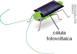 IMAGEM: um inseto de brinquedo com uma célula fotovoltaica em suas costas. FIM DA IMAGEM.