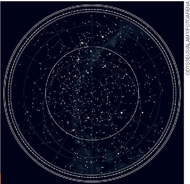 IMAGEM: mapa circular das estrelas do hemisfério norte. FIM DA IMAGEM.
