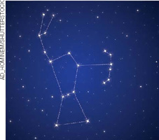 IMAGEM: constelação de órion com traços ligando suas estrelas para formar a imagem de um guerreiro. FIM DA IMAGEM.