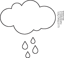 IMAGEM: figura para colorir: gotas de chuva caindo de uma nuvem. FIM DA IMAGEM.