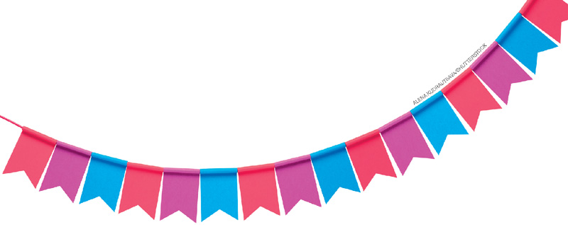 IMAGEM: bandeirinhas de festa junina nas cores vermelho, roxo e azul penduradas em um fio. FIM DA IMAGEM.