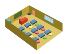 IMAGEM: maquete de uma sala de aula. peça ajuda ao seu professor para completar a atividade. FIM DA IMAGEM.