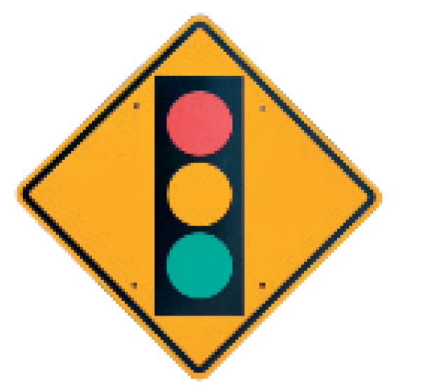 IMAGEM: placa em formato de losango com o desenho de um semáforo. FIM DA IMAGEM.