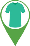 IMAGEM: marcador de localização com uma camiseta desenhada. FIM DA IMAGEM.