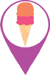 IMAGEM: marcador de localização com um sorvete de casquinha desenhado. FIM DA IMAGEM.