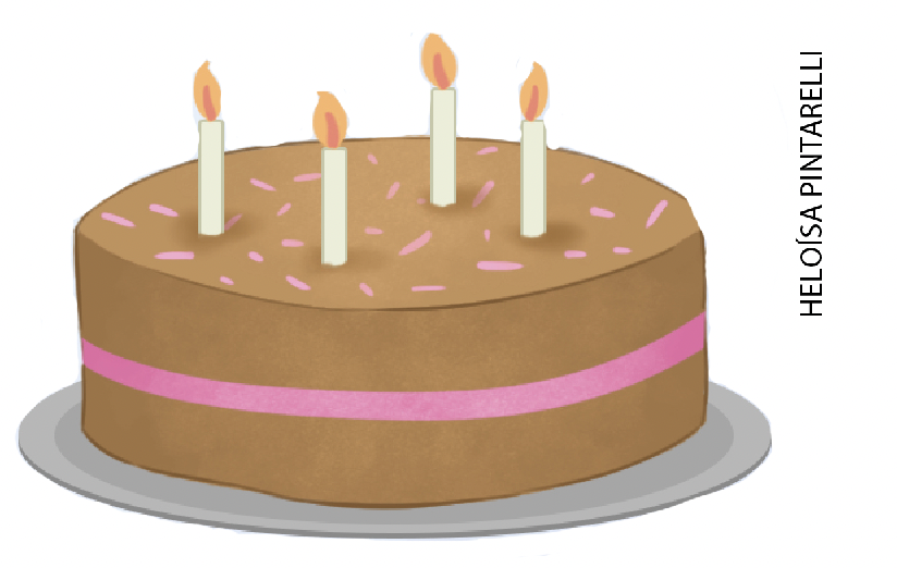 IMAGEM: um bolo com velinhas de aniversário. FIM DA IMAGEM.