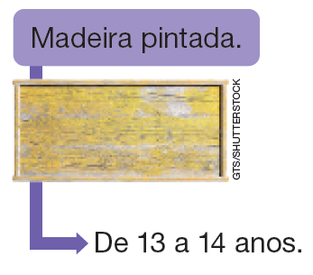 IMAGEM: esquema apresenta o tempo de decomposição da madeira pintada: de treze a catorze anos. FIM DA IMAGEM.