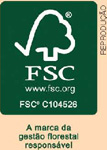 IMAGEM: o selo do fsc tem o formato retangular e um desenho estilizado, que junta um sinal de visto ao contorno de uma árvore. FIM DA IMAGEM.
