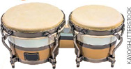 IMAGEM: bongô, dois pequenos tambores acoplados. FIM DA IMAGEM.