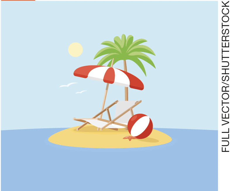 IMAGEM: item a. pequena ilha com um guarda-sol, uma bola e um coqueiro. FIM DA IMAGEM.