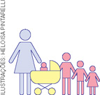 IMAGEM: silhueta de uma mãe, um bebê e três crianças de diferentes tamanhos. . FIM DA IMAGEM.
