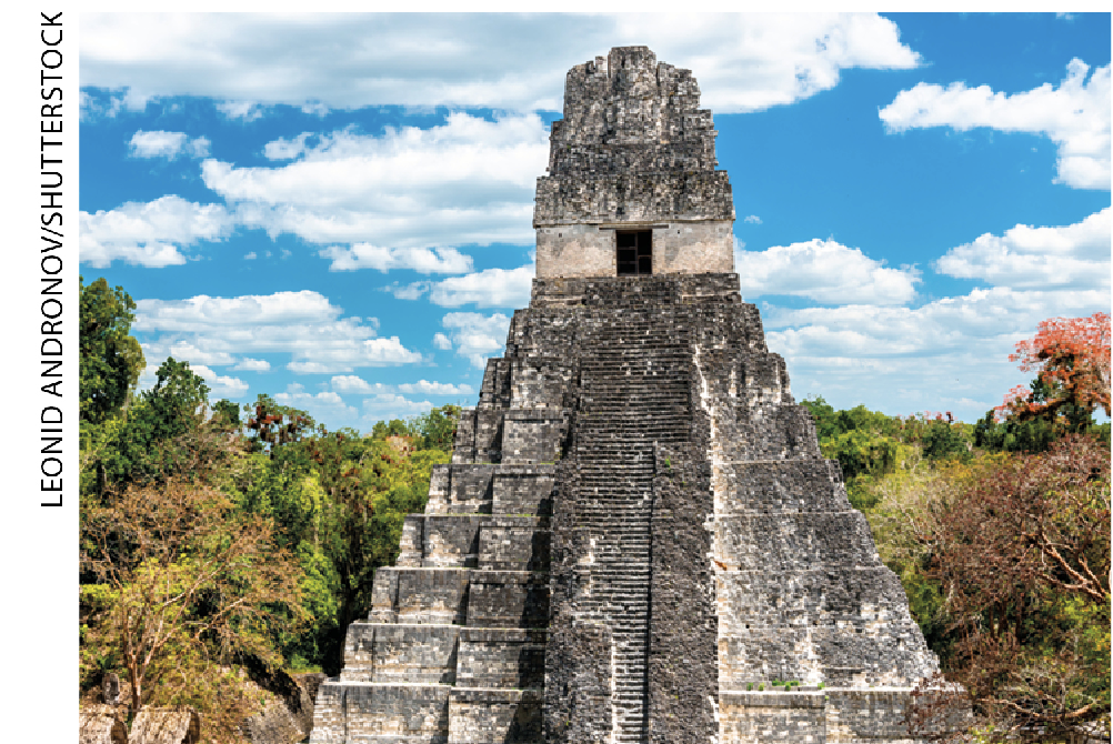 IMAGEM: construção feita de rochas empilhadas formando uma pirâmide, suas caraterísticas são da cultura maia. FIM DA IMAGEM.
