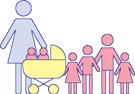 IMAGEM: silhueta de uma mãe, dois bebês e quatro crianças de diferentes tamanhos. . FIM DA IMAGEM.