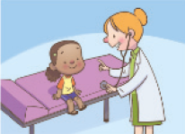 IMAGEM: Uma menina sendo examinada por uma médica. FIM DA IMAGEM.