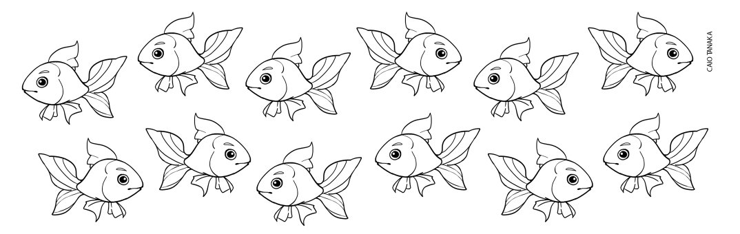 IMAGEM: doze peixes, sendo que sete deles estão nadando para a esquerda e 5 estão nadando para a direita. FIM DA IMAGEM.