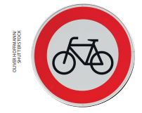 IMAGEM: placa de sinalização redonda, com o desenho de uma bicicleta no centro. FIM DA IMAGEM.