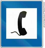 IMAGEM: placa de sinalização com o formato de um quadrado, com o desenho de um telefone no centro. FIM DA IMAGEM.